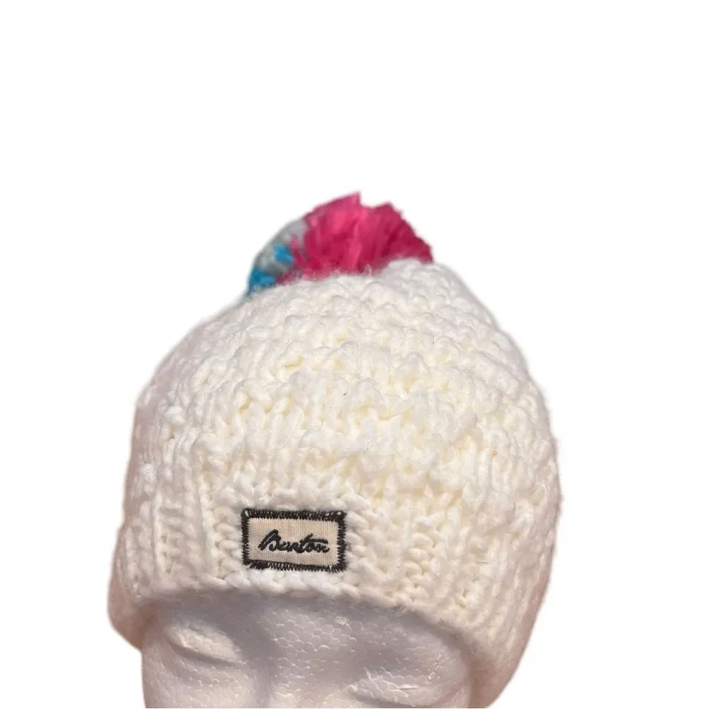Burton White Knit Cap Pink Blue Pom Pom